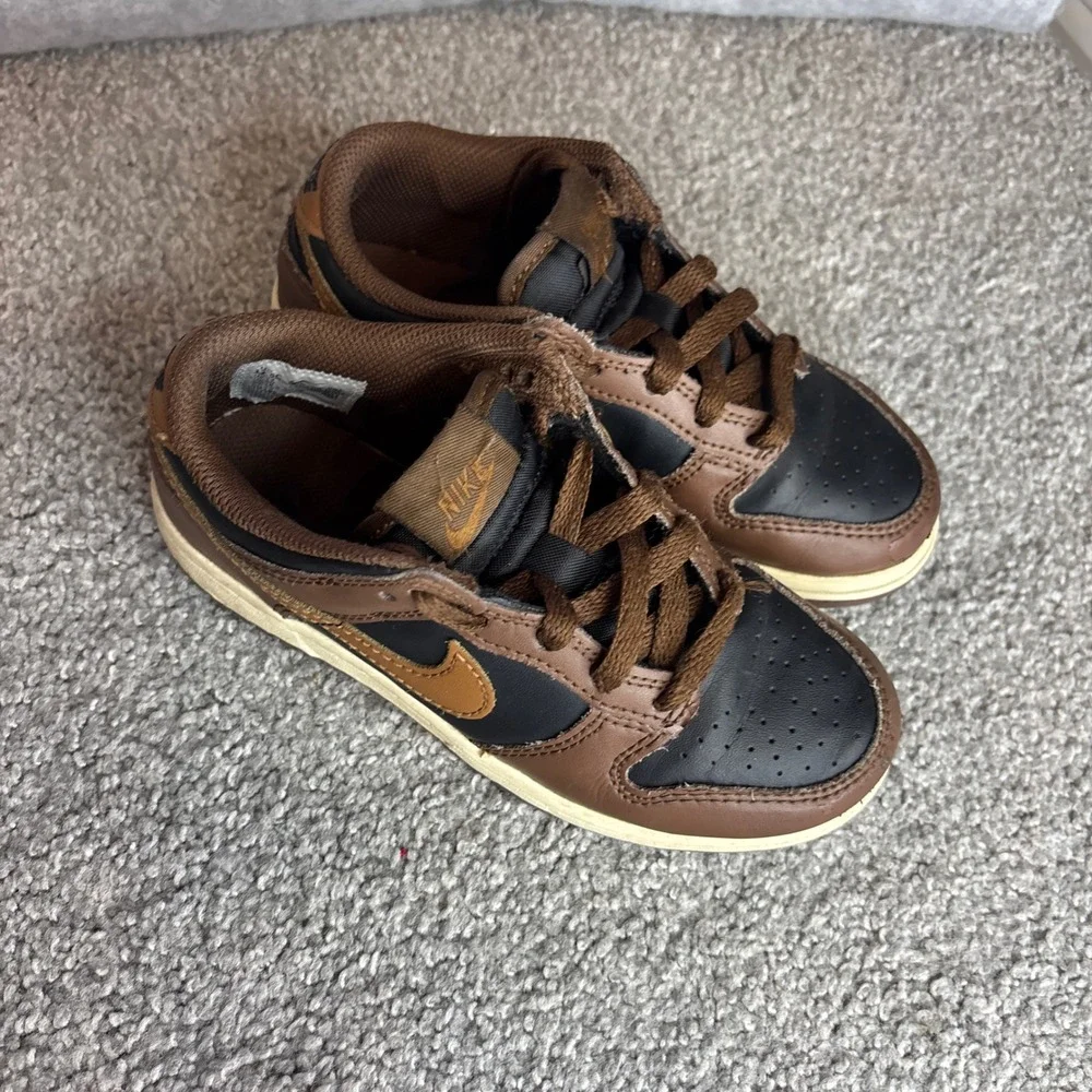 Nike Dunk Low Kids 12.5C Brown Black‎ FB9108-002 Retro Basketball Sneakers